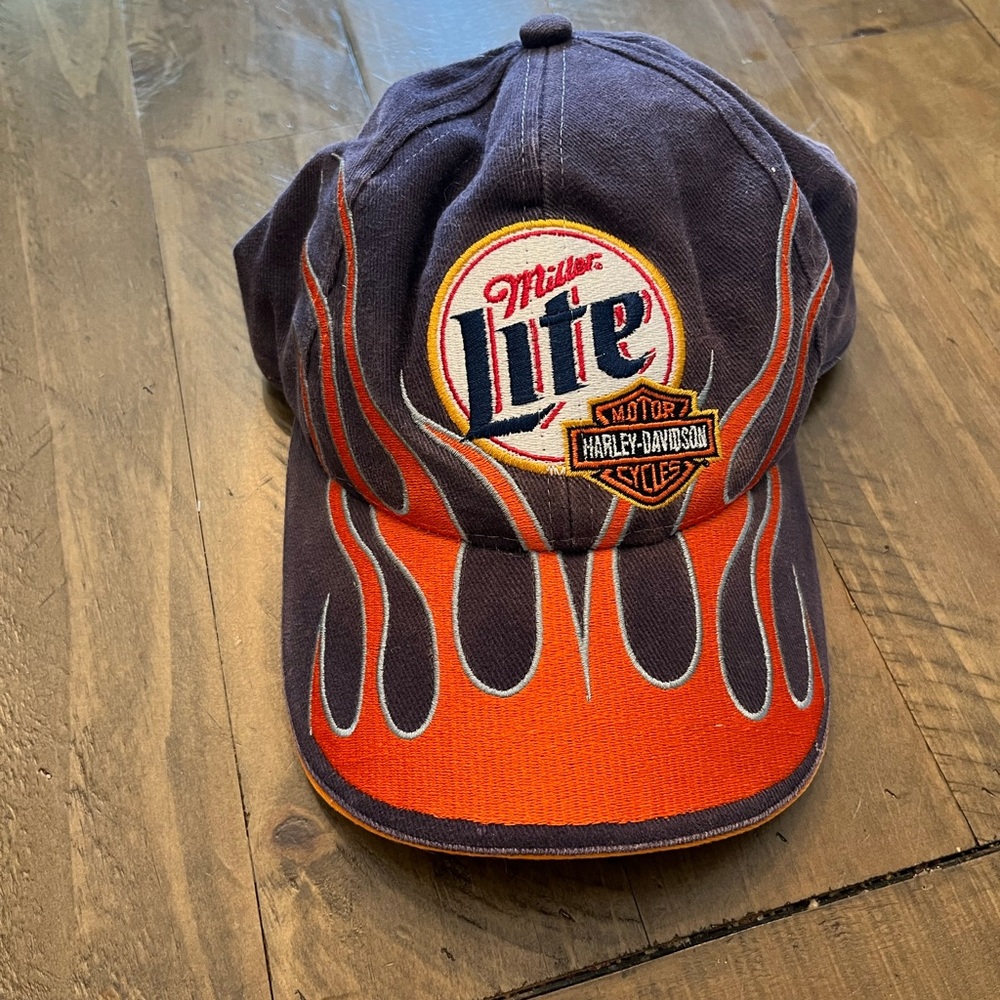 Chase Authentics Miller Lite&Harley Davidson Navy and Orange Cap